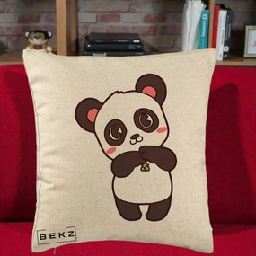 Perna Personalizata Panda Kawaii cu Bambus, 40x40 cm, Bej, Husa Detasabila, Perna Inclusa, BEKZ®