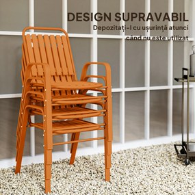 Outsunny Set de 4 Scaune de Grădină Stivuibile cu Spătar Înalt și Brațe, 56x66x91 cm, Maro Închis | Aosom Romania