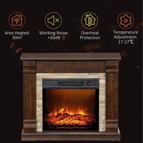 HOMCOM Semineu Electric de Podea cu Timer, Temperatura Reglabila, din Metal, ABS si PAL, 80x21.6x67.8 cm, Maro | Aosom Romania