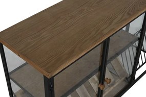 Suport pentru sticle din metal, lemn și sticlă, 102x32x60 cm, finisaj natural/negru