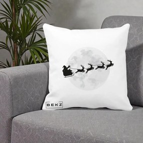 Perna Decorativa Mos Craciun Sanie Luna, 40x40 cm, Alba Mata, Husa Detasabila, Perna Inclusa, BEKZ®