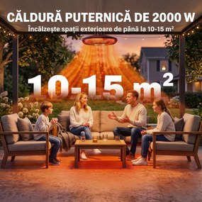 Outsunny încălzitor Electric Suspendat cu Infraroșu 1000/2000W, Negru | Aosom Romania