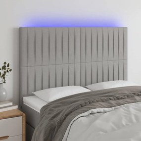 3122660 vidaXL Tăblie de pat cu LED, gri deschis, 144x5x118/128 cm, textil