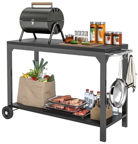 HOMCOM Cărucior de grădină din oțel cărucior de serviciu cu roți cu blat de lucru 135 x 55 x 86,5 cm negru | Aosom Romania