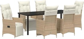 vidaXL Set de masă pentru grădină cu pernă 7 pcs Bej poliratan