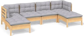 vidaXL Set mobilier grădină cu perne gri, 6 piese, lemn de pin