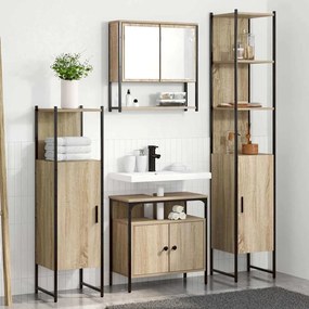 vidaXL Set de mobilier pentru baie cu raft Pe perete cu depozitare cu oglindă 4 pcs Stejar sonoma