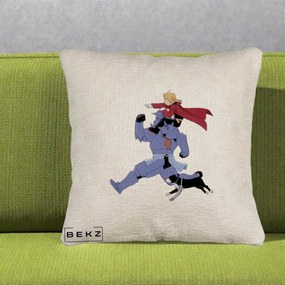 Perna Personalizata Fullmetal Alchemist Edward si Alphonse, 40x40 cm, Bej Canapea, Husa Detasabila, Perna Inclusa, BEKZ®