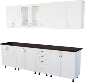 Bucatarie Zebra 260 cm din MDF Alb Lucios cu blat termoizolant negru