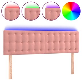Tablie de pat cu LED, roz, 144x5x78 88 cm, catifea 1, Roz, 144 x 5 x 78 88 cm