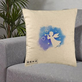 Perna Decorativa Inger cu Trompeta Albastru, 40x40 cm, Bej, Husa Detasabila, Perna Inclusa, BEKZ®