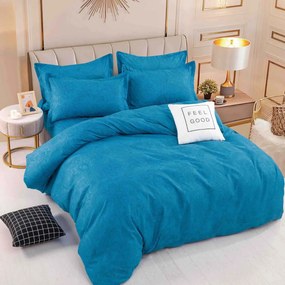 Lenjerie de pat cu elastic, tesatura tip finet, pat 2 persoane, albastru, 6 piese, FNJE-125