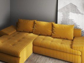 Colțar extensibil dumonde cu ladă de depozitare si sezut confortabil din spuma high-density, Leonardo Ambience Mustar 260x185 cm