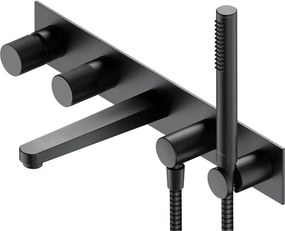 Baterie cada - dus incastrata Omnires Contour 5 orificii antracit cu corp ingropat si set de dus