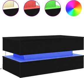 vidaXL Masuta de cafea cu lumini LED Stejar negru 90x50x40 cm