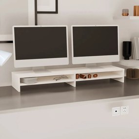 Stand pentru monitor, alb, 100x24x13 cm, lemn masiv de pin 1, Alb