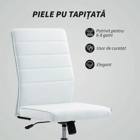 HOMCOM Scaun de Birou Ergonomic și Reglabil cu Spătar Curbat, din Piele PU și Oțel, 58x53x97-107 cm, Alb | Aosom Romania