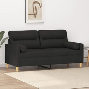 Canapea cu 2 locuri cu pernute, negru, 140 cm, textil
