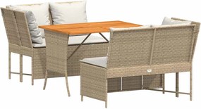 vidaXL Set canapele de grădină, 3 piese, cu perne, bej, poliratan