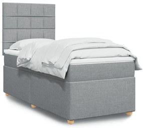 vidaXL Pat box spring cu saltea, gri deschis, 90x200 cm, textil