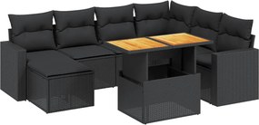 vidaXL Set mobilier de grădină cu perne, 8 piese, negru, poliratan