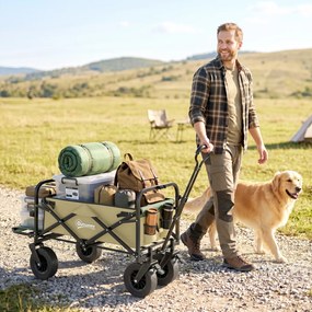 Outsunny Cărucior de Exterior Pliabil, Rezistent pentru Camping, cu Ușă în Spate Deschidere și Maner Telescopic | Aosom Romania