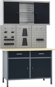 vidaXL Banc de lucru cu trei panouri de perete și un dulap