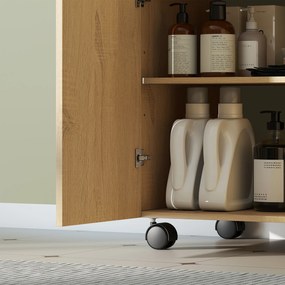 HOMCOM Dulap sub-chiuvetă pentru baie, raft în 3 trepte, roți, lemn | Aosom Romania