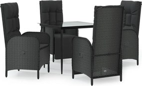 vidaXL Set mobilier de grădină cu perne, 5 piese, negru, poliratan