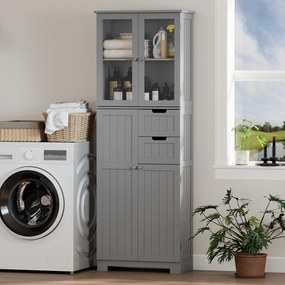 HOMCOM Dulap înalt pentru baie, mobilier de depozitare cu 4 uși dintre care 2 vitrate, 2 sertare și polițe reglabile, alb | Aosom Romania