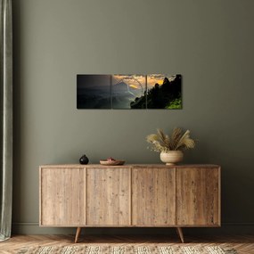 Tablou - peisaj montan verde (cu ceas) (90x30 cm)