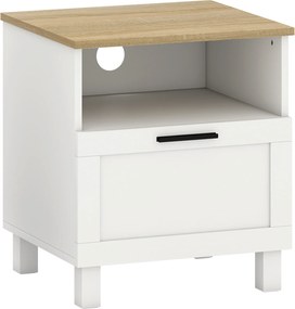 HOMCOM Noptieră Dormitor cu Sertar și Raft Deschis, Noptieră Modernă Compactă cu Picioare din Lemn de Pin, 45x38x50 cm, Alb | Aosom Romania
