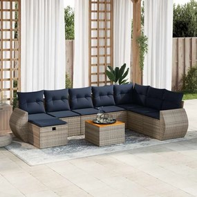 vidaXL Set canapele de grădină, 9 piese, cu perne, gri, poliratan