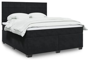 vidaXL Pat box spring cu saltea, negru, 180x200 cm, catifea