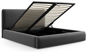 Pat matrimonial gri închis tapițat cu spațiu de depozitare cu somieră 180x200 cm Colonel – Cosmopolitan Design