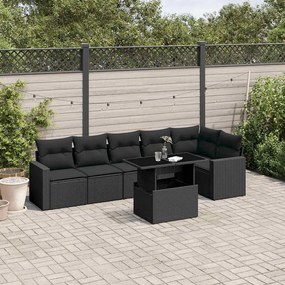 vidaXL Set canapele de grădină cu perne, 7 piese, negru, poliratan