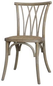 Scaun dining bej din lemn de cauciuc, rattan si rachita, cu aspect vintage, French