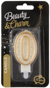 Numere Gold Lumânare aurie cu sclipici cifră 0, lumânare de tort