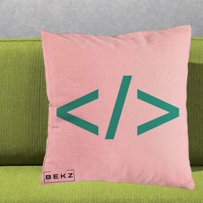 Perna Personalizata Cod HTML Turcoaz, 40x40 cm, Roz, Husa Detasabila, Perna Inclusa, BEKZ®