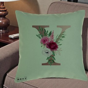 Cadou Personalizat - Perna Personalizata Monograma Rose Gold Litera Y, 40x40 cm, Verde, Husa Detasabila, Perna Inclusa, BEKZ®