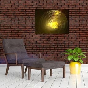 Tablou pe sticlă cu spirala abstractă în galben (70x50 cm)