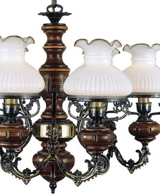 Candelabru cu 6 brate design italian din alama cu lemn 620