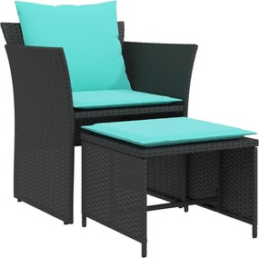vidaXL Scaun de grădină cu taburet, negru, poliratan