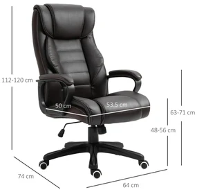 Vinsetto Fotoliu de Birou pentru Masaj și Ergonomic, Design Directorial, Piele Ecologică Neagră, 6 Puncte de Masaj | Aosom Romania