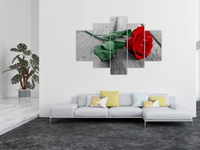 Tablou - Trandafir roșu cu tulpină verde (150x105 cm)