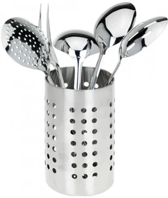Set 5 ustensile si suport vertical din inox, 11x11x33 cm
