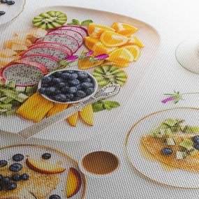 Tablou cu farfurie cu fructe pe masă (cu ceas) (90x30 cm)