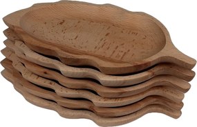 Set 6 farfurii din lemn de fag pentru servire ,   model frunza, 34x18 cm