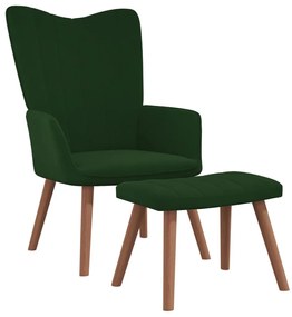 327668 vidaXL Scaun de relaxare cu taburet, verde închis, catifea