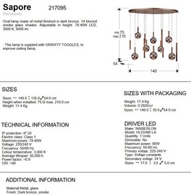 Lustra bronz inchis cu 14 pendule fumurii Sapore